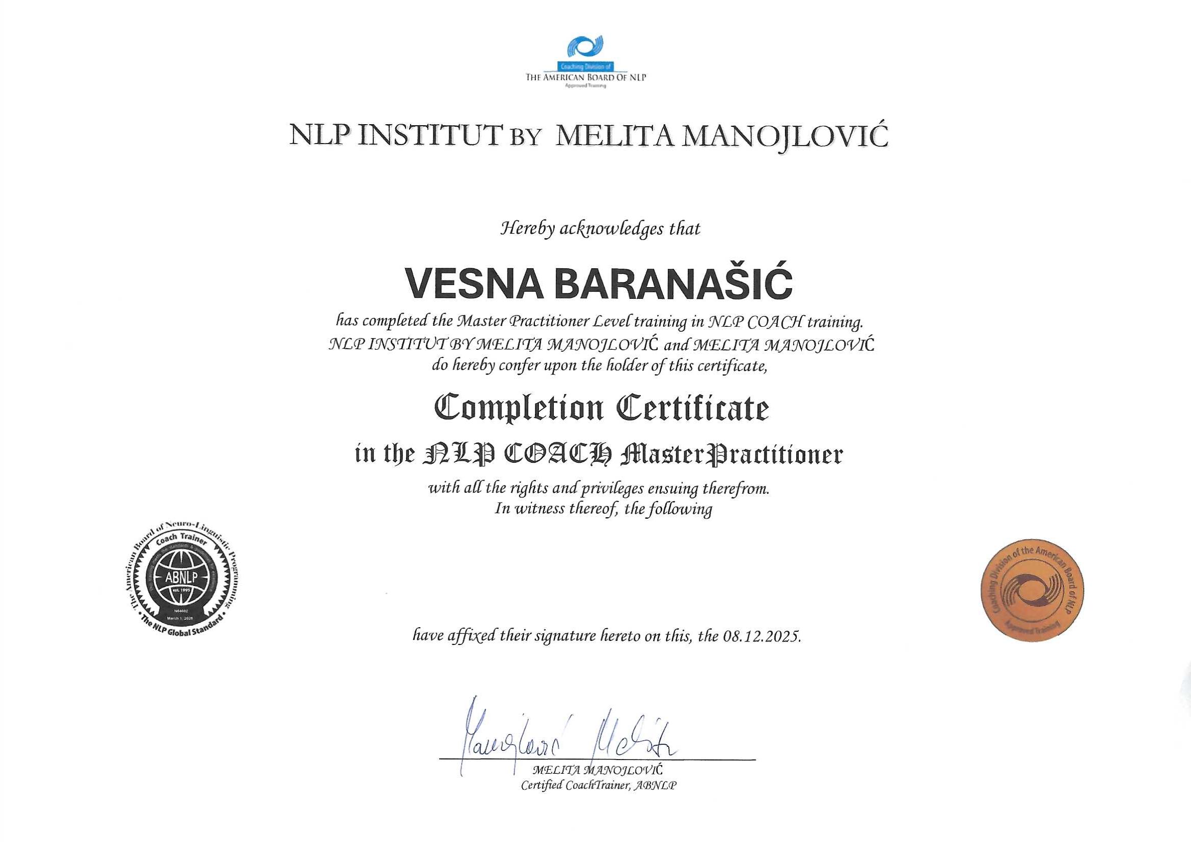 NLP Coach ABNLP Certifikat